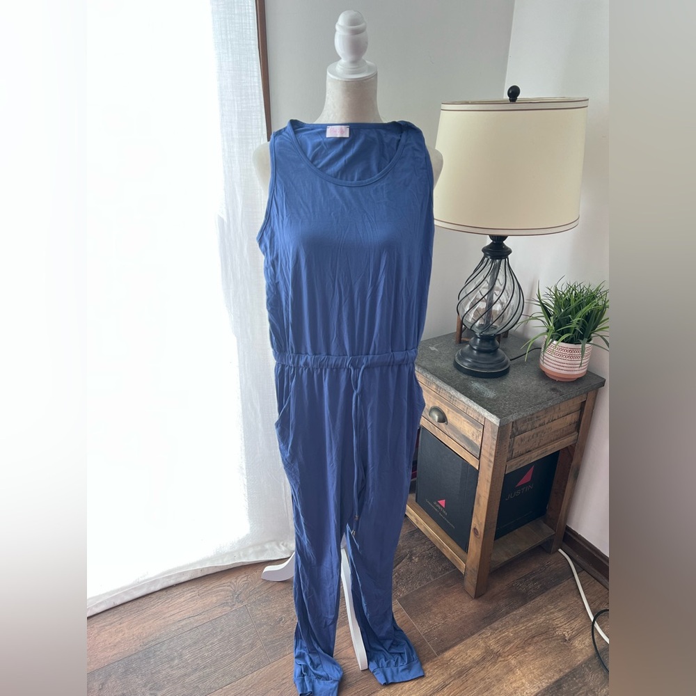 Pink Lily Sleeveless Blue Jumpsuit